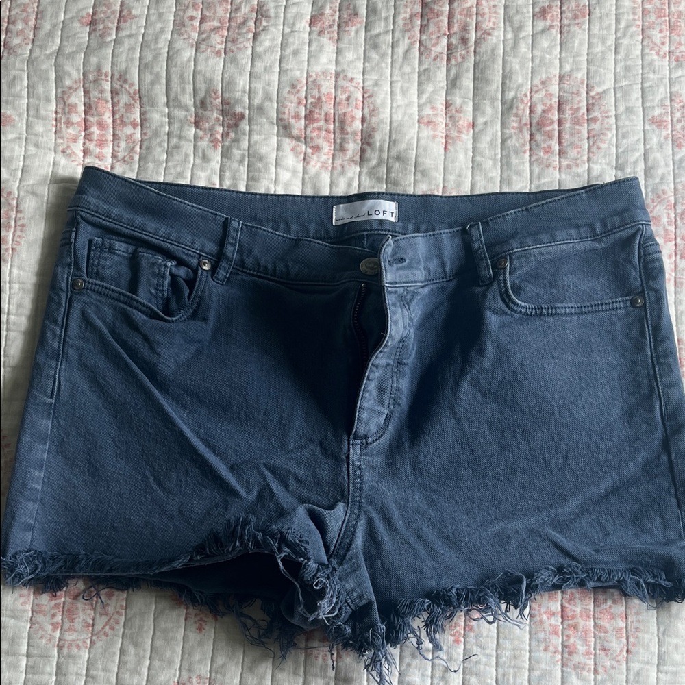 LOFT Dark Blue Frayed Hem Jean Shorts